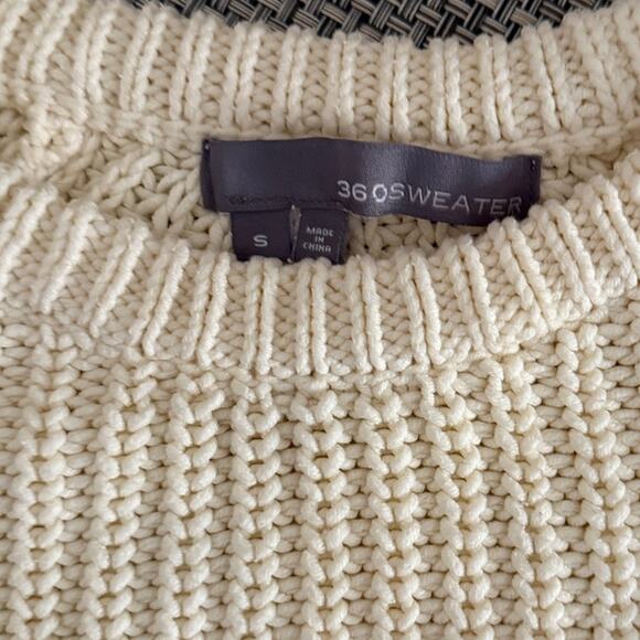 360SWEATER Cotton Fisherman Crew Neck Long Sleeve Pullover Sweater S Cream - Picture 3 of 5